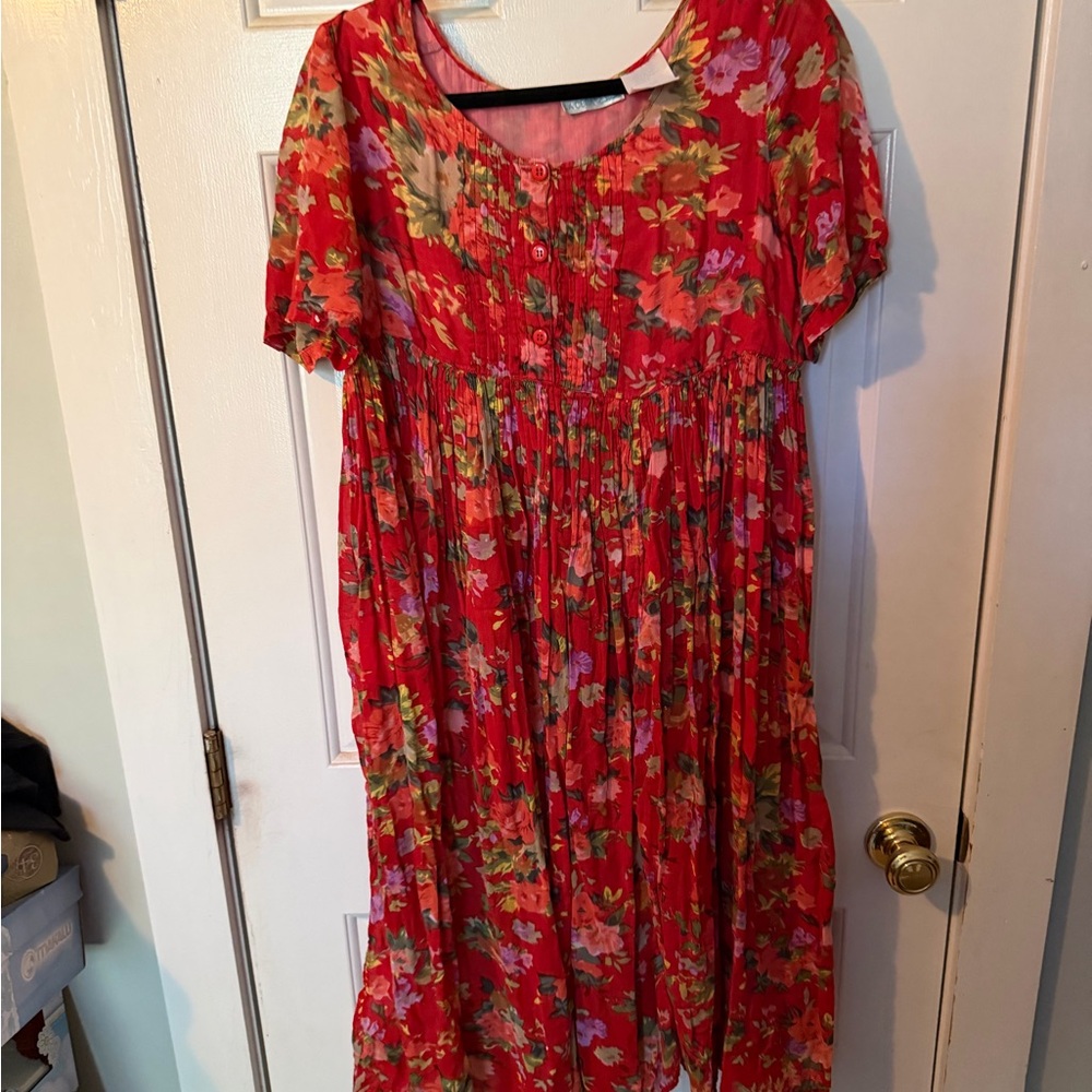 Vibrant Floral Midi Dress- 90s Vintage